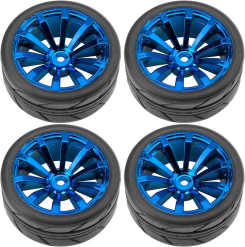 ShareGoo OD 2.55" Rubber Tires w/Plastic Wheel Rims 12mm Hex Compatible with HSP Tamiya Kyosho Traxxas Sakura WLtoys 1/10 RC On Road Racing Tourin...