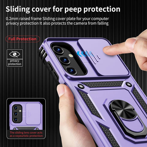 for Samsung Galaxy A14 5G Case with Slide Lens Cover, HD Screen Protector, Military Grade Drop Protection, Magnetic Rotated Ring Holder Kickstand ...