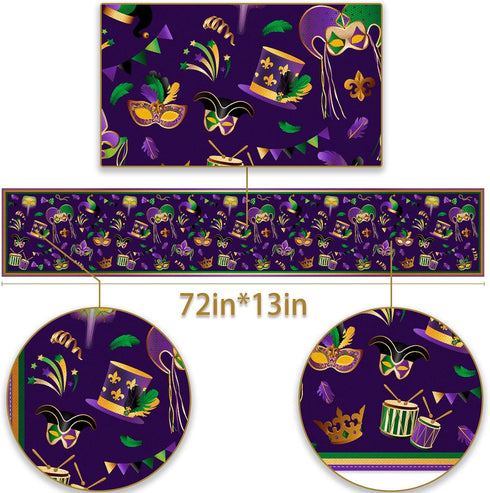 Pudodo Mardi Gras Table Runner Carnival Mask Fleur De Lis Tablecloth New Orleans Masquerade Party Kitchen Dining Home Decoration (13" x 72")...
