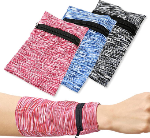 3Pcs Wrist Wallet with Zipper, Lightweight Phone Wristband for Running, Breathable Wrist Cell Phone Pouch with 2 Pockets, Wrist Phone Holder for S...