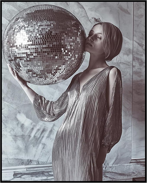 Posterizer 1 pcs-black and white retro disco ball and woman 2-Retro Art-Abstract & Modern Art-Chic Home Decor- unframed wall art...