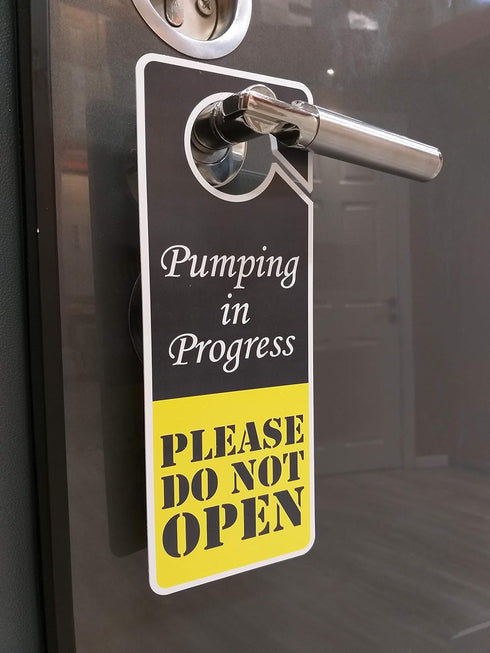 Do Not Disturb Sign - Pumping in Progress Do Not Open, Door Hanger 2 Pack, Double Sided, Ideal for Using in Any Places...