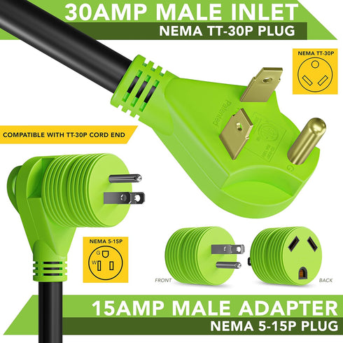 Power Adapter 3 prong 15 amp Male to 30 amp Female RV Camper Generator Plug Outdoor Electrical Power Converter (15 Male - 30 Female)...