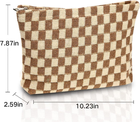 Cosmetic Bags for Women-Checkered Travel Cosmetic Bag Aesthetic Women Handbags Purses Makeup Brushes Organizer Storage Makeup Bag Pouch Pencil Cas...