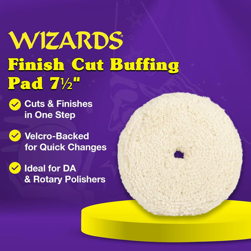 Wizards Finish Cut Buffing Pad - Velcro Backed, Blended Wool and Polyester, One-Step Buffer for Car Detailing - Cutting and Finishing Pad in One f...