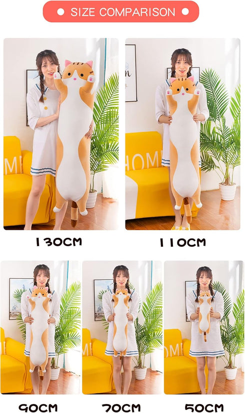 Long Cat Plush Pillow Soft Cat Body Pillow, Long Cat Stuffed Animal Cotton Kitten Sleeping Throw Pillow Gift for Kids Girlfriend(50CM,Yellow)...