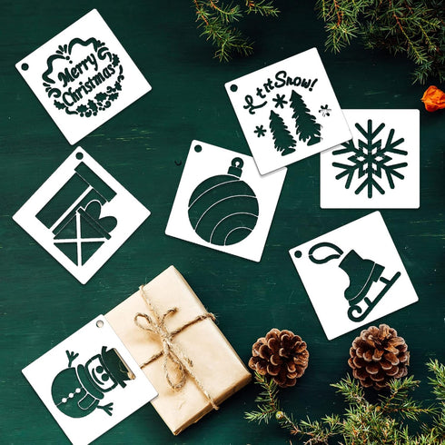 24 Pcs Christmas Stencils for Painting On Wood, Small Christmas Stencils Reusable Snowflake Santa Claus Christmas Tree Drawing Painting Stencils f...