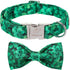 St.Patrick's Day Clover Dog Collars with Bow Tie,Green Abstract Clover Soft Cotton with Safety Metal Buckle Adjustable Puppy Collars for Small Boy...