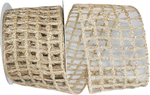 Reliant Ribbon Grand Jute Box Sparkle Wired Edge Ribbon, 4 Inch X 10 Yards, Natural/gold...
