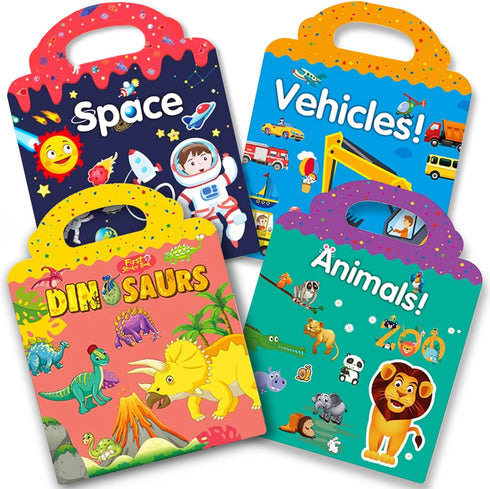 Reusable Quiet Sticker Books for Kids & Toddlers, 4 Sets Travel Stickers Story Busy Books for Toddler 2-4 Years Birthday Gifts - Vehicle, Space, D...