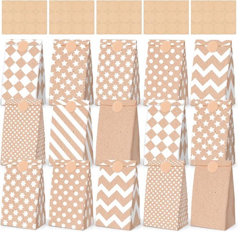 Shindel 54PCS Party Favor Bags, Goodie Bags with Stickers Polka Dot Striped Treat Bags Lunch Paper Bags for Birthday Wedding Party...