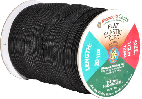Mandala Crafts 12mm 20 Yds Roll of Black Elastic Bands for Sewing - 1/2 Flat Elastics Cord - 1 2 Inch Braided Stretch Straps for Crafting...