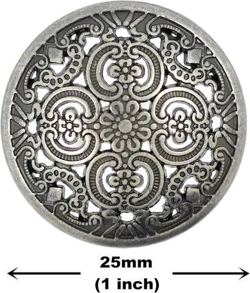 Bezelry 8 Pieces Flowery Engraving Openwork Domed Gray Silver Metal Shank Buttons 25mm (1 inch)...