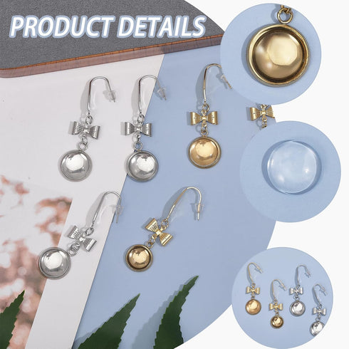 CHGCRAFT 8Pairs 4Styles Earrings Wire Hooks Blanks DIY Earring Making Kits Including Bowknot with Flat Round Transparent Glass Cabochons and Plast...