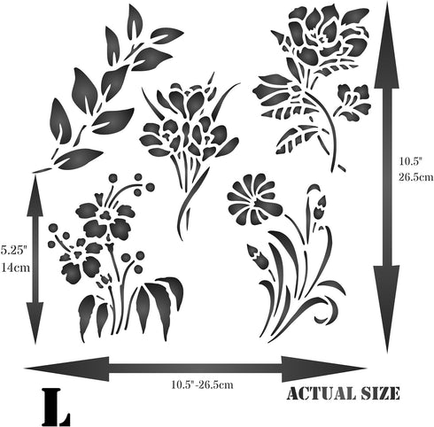 Stencils for Walls: Flower Set Stencil, 10 x 10 inch (L) - Classic Flower Designs...
