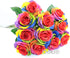 Ooki 12 Long Stem Artificial Silk Rainbow Rose Flower Bush Bouquet for DIY Any Arrangement Home Decor Wedding Party Celebration...