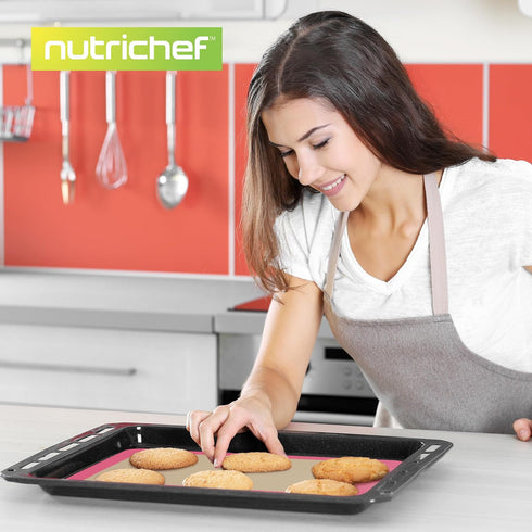 Nutrichef Silicone Baking Mats - 2 Non-stick Food-Grade Reusable Silicone Mats - Perfect for Half Baking Pans 16.5 x 11.6 IN - Oven-Safe Up to 480...