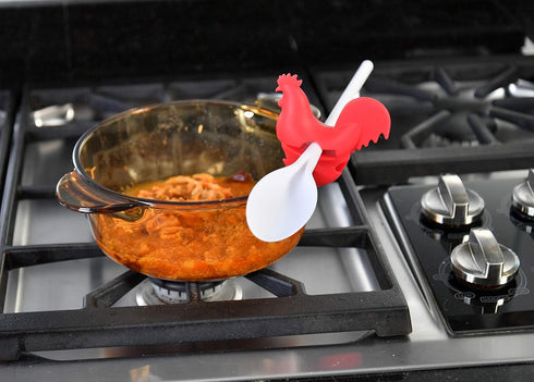 HOME-X Red Rooster Spoon Holder, Pot/Pan Clip Kitchen Accessories, Fun Hostess Gifts...
