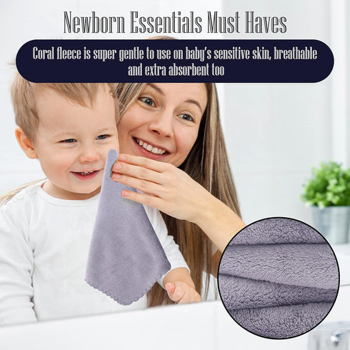 16 Pack Baby Washcloths - Luxury Coral Fleece - Extra Absorbent and Soft Wash Clothes for Newborn, Infants and Toddlers - Suitable for Sensitive S...