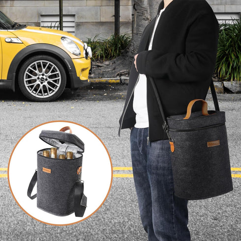 4 Bottle Carrier Tote, Thicken Felt Wine Carrier Padded Portable Wine Bottle Bag with Leather Handles & Shoulder Strap for Party, Picnic, Travel, ...