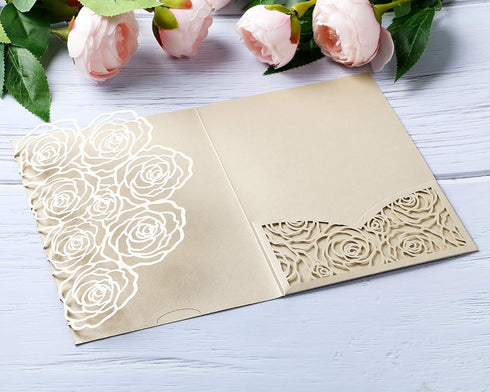 20 Pcs Laser Cut Wedding Invitations Card Pocket with Envelope for Birthday Party Baby or Bride Shower Invite suitable for 5 * 7 Inches Insert Pap...