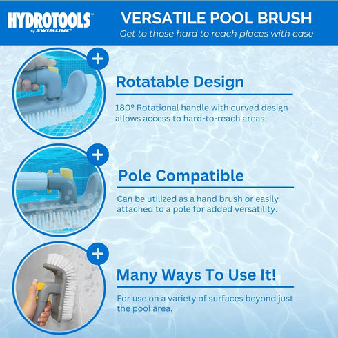SWIMLINE HYDROTOOLS Pool Step & Corner Cleaning Brush W/ Adjustable 180 Degree Rotation Handle For Above Ground & Inground Pools Spas Hot Tubs Kit...