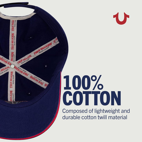 True Religion Kids Baseball Hat, 5 Panel Cotton Twill Adjustable Ball Cap with Round Woven Patch Logo, Navy, One Size...