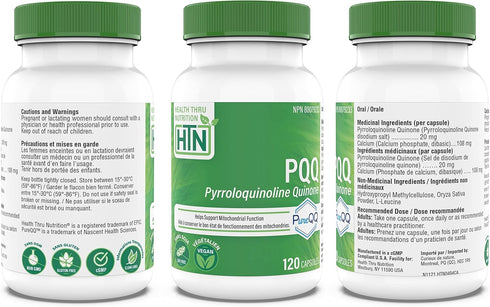 Health Thru Nutrition PQQ 20mg 120 Servings Pyrroloquinoline Quinone as PureQQ | Promotes Mitochondrial Biogenesis | Certified Vegan | Non-GMO Glu...