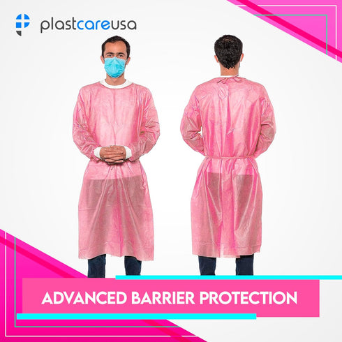 5 Pack Pink Medical Isolation Gowns Disposable Hospital-Grade Surgical Lab Coat for Women - Essential PPE for Dental & Medical Professionals by Pl...