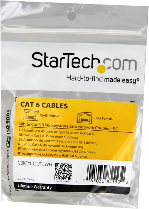 StarTech.com White Cat 6 RJ45 Keystone Jack Network Coupler F/F - RJ45 Coupler - Cat6 Coupler - F/F Cat6 Keystone Jack White Modular (C6KEYCOUPLWH...