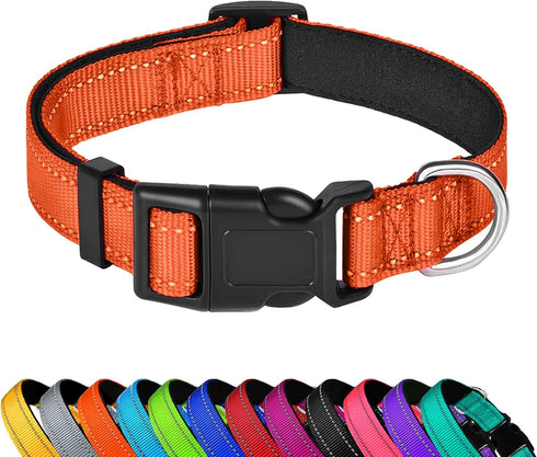 Reflective Dog Collar, Adjustable Soft Neoprene Padded Nylon Pet Collars with Buckle for Extra Large Dogs, Orange,XL...