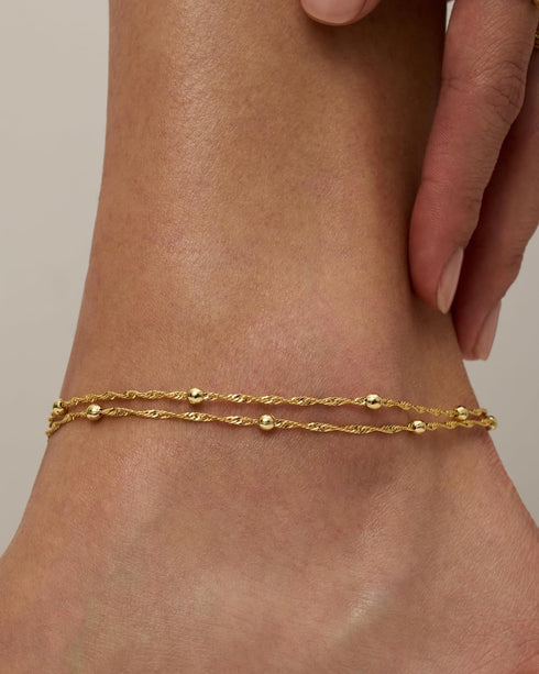 PAVOI 14K Gold Plated Charm Link Chain Anklets for Women | Dainty Cubic Zirconia Boho Dot Evil Eye Star Station Solitaire Pearl Beaded Festival Ad...