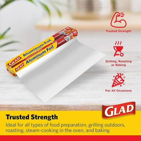 Glad Aluminum Foil, 60 Square Feet | Aluminum Foil For Grilling, Roasting, Baking...