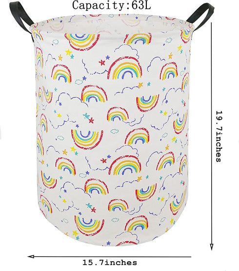 19.7 Inches Large Laundry Basket Waterproof Round Cotton Linen Collapsible Storage bin with Handles for Hamper Kids Room,Toy Storage (Rainbow)...