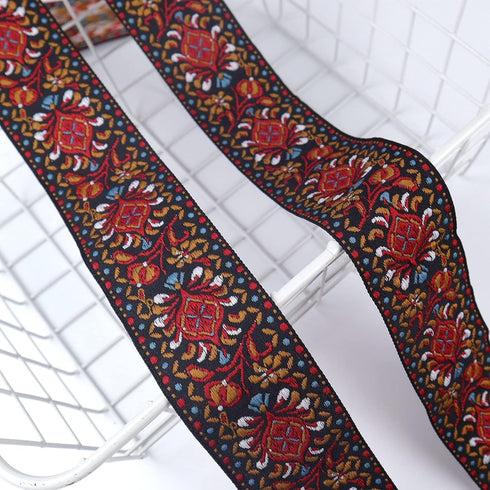 IDONGCAI Vintage Jacquard Ribbon Boho Lace Trim for Sewing Embroidered Trim 1.95" Wide 5 Yards...