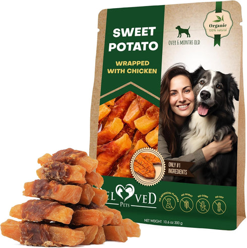 Dog Sweet Potato Wrapped with Chicken & Pet Natural Chew Treats - Grain Free Meat & Human Grade Dried Snacks in Bulk - Best Twists for Training Sm...
