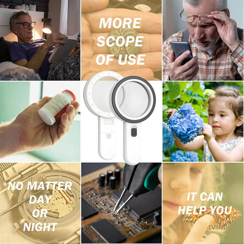 AIXPI Magnifying Glass with Light, 30X Handheld Large Magnifying Glass 12 LED Illuminated Lighted Magnifier for Macular Degeneration Seniors Readi...