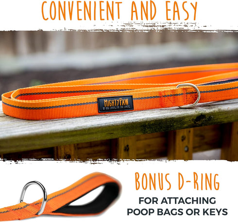 Mighty Paw Dog Leash - Soft Padded Handle - D-Ring and Pet Leash Clip - Carabiner Clip - Weatherproof with Reflective Stitching - 6 Foot Long Dog ...