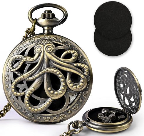 Mini DND Dice Set with Pocket Watch Shell, 7PCS Polyhedral Metal Dice Set Perfect for Dungeons and Dragons Gifts, MTG, Role Playing Board Games Ac...