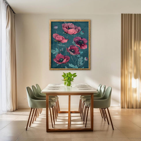 Posterizer 1 pcs-pink flowers with blue background-Floral & Botanical Art-Abstract & Modern Art-Decor for Home & Office- UNFRAMED Wall Art...