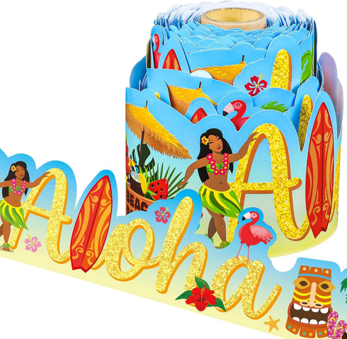 68.9 Feet Hawaii Aloha Border Bulletin Board Border Flower Beach Sun Eucalyptus Paw Flag Hat Balloon Sailboat for Classroom Boards Wall Decor...
