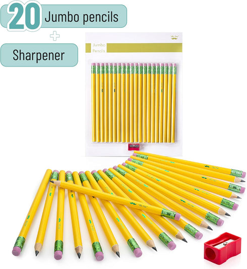 Mr. Pen- Jumbo Pencils, 20 Pencils with 1 Sharpener, Fat Pencils for Kids Ages 2-4, Kindergarten Pencils, Thick Pencils for Kids Aes 4-8, Preschoo...