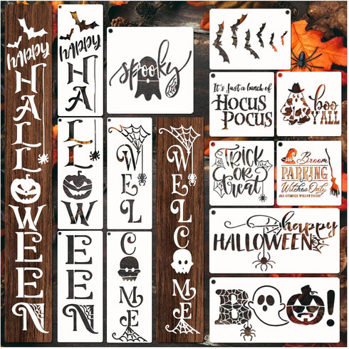 Halloween Stencils for Painting on Wood Door Sign Reusable Large Holiday Stencil for Crafts Canvas Wall Shirts Cookie Drawing Paint Decorating (Ha...