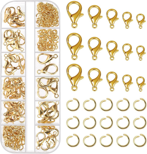 170Pcs Gold Lobster Claw Clasps with Open Jump Rings Kit, 10mm, 12mm, 14mm, 16mm, 18mm Alloy Small Jewelry Clasps Lobster Clasps and 6mm Jump Ring...