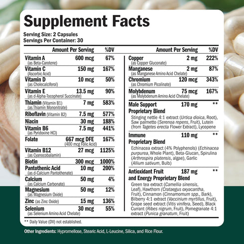 Multivitamin for Men - Daily Mens Multivitamins & Multiminerals Supplement for Energy, Focus and Performance. Mens Vitamins A, C, D, E & B12, Zinc...