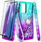 NZND Case for Samsung Galaxy A13 4G/5G with Tempered Glass Screen Protector (Maximum Coverage), Ring Holder/Wrist Strap, Glitter Liquid Floating W...