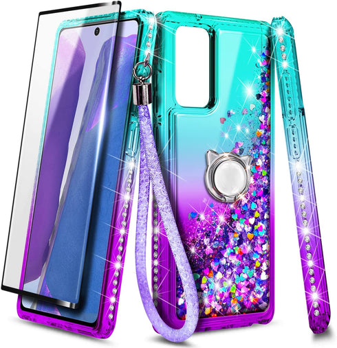 NZND Designed for Samsung Galaxy A03S Case, AO3S Phone Case, Glitter Liquid Floating Waterfall Girls Women Kids Cute Case with Tempered Glass Scre...
