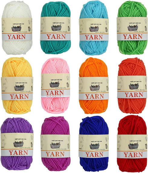 12 Skeins Acrylic Yarn Mini Craft Yarn 100% Acrylic Yarn for Crocheting, Starter Crochet Bulk Yarn for Child, Adult Knitting Crochet & Crafts (12 ...