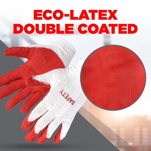 SAFETY Non-Slip 10 Pairs Red Latex Cotton Multi-Purpose Work Gloves- Nitrile Dipped & Rubber Palm Coated for a Firm Grip- Heavy Duty Premium-Const...