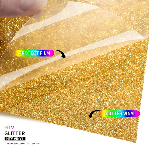 TransWonder Glitter Gold HTV Glitter Heat Transfer Vinyl 12in.x 5ft Glitter HTV Vinyl Iron on Vinyl for Cricut T Shirts Heat Press (Golden Yellow)...